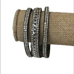 Fashion Jewelry Green Silver Tone Cubic Zirconia Three Strand Bracelet